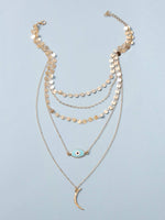 Eye & Moon Charm Layered Necklace 1pc