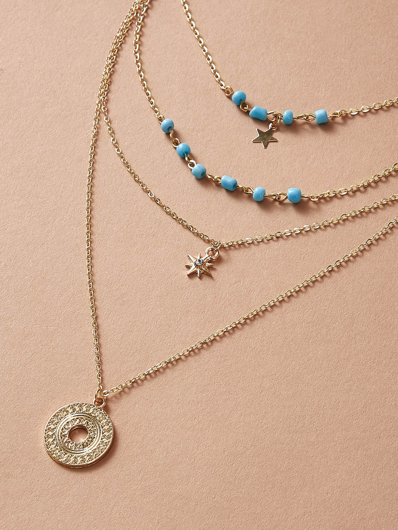 1pc Ring & Star Charm Layered Necklace