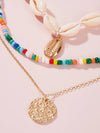 Coin & Shell Decor Necklace 3pcs