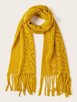 Solid Hollow Out Tassel Hem Scarf