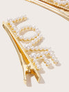 2pcs Faux Pearl Beaded Letter Design Hair Clip