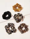 5pcs Leopard Print Velvet Scrunchies