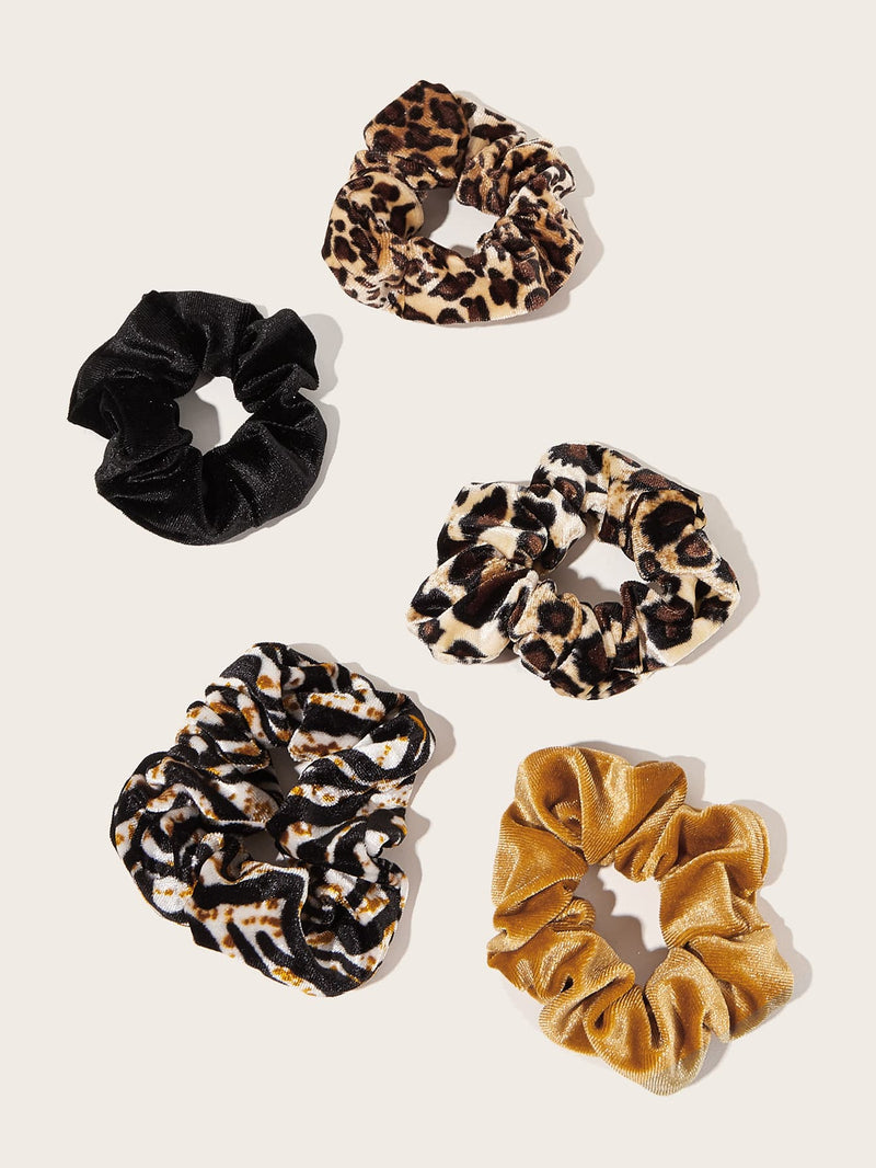 5pcs Leopard Print Velvet Scrunchies