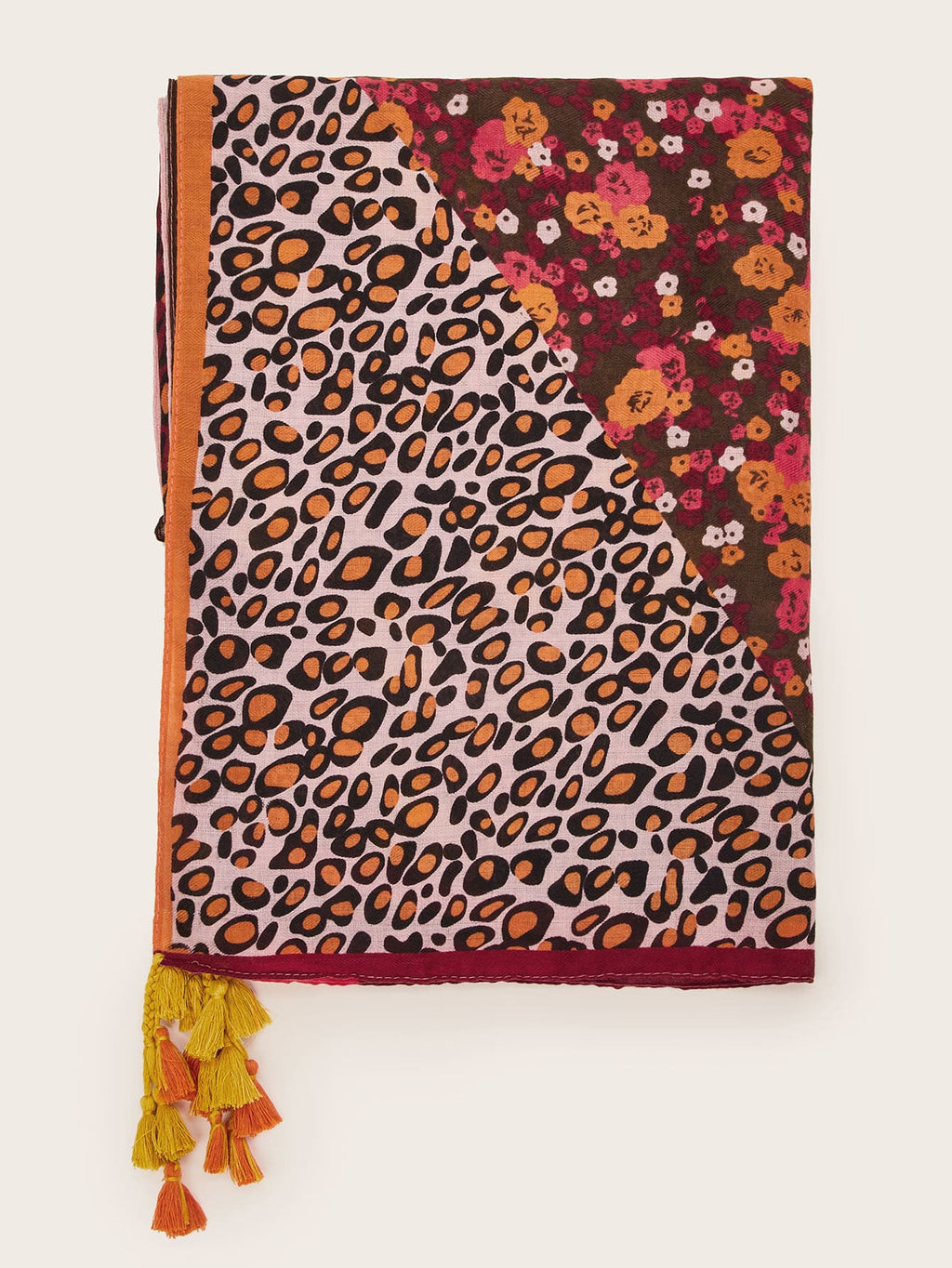 Leopard & Ditsy Floral Tassel Hem Scarf