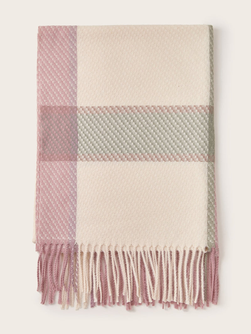 Plaid Pattern Raw Hem Scarf