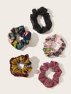 5pcs Flower & Striped Hair Ties