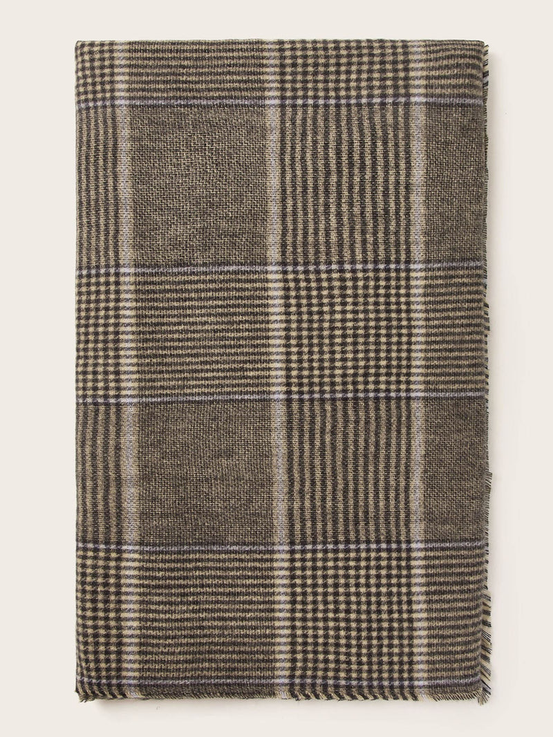 Plaid Raw Hem Scarf