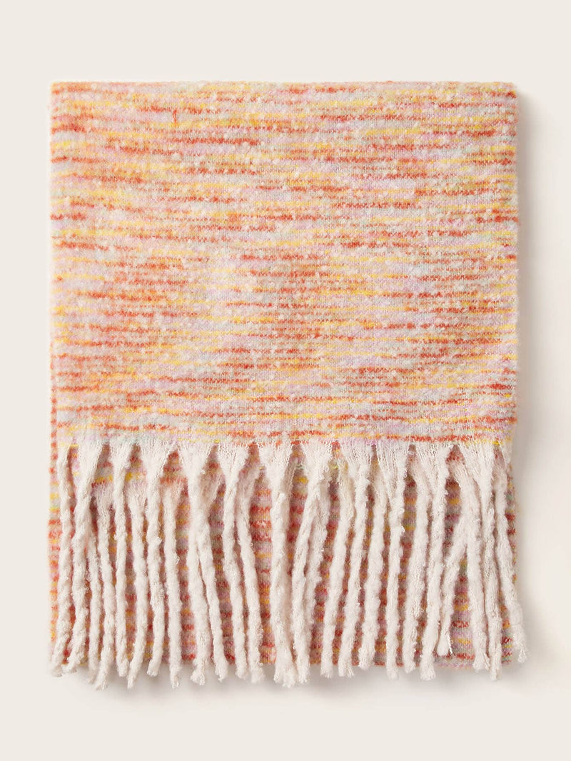 Striped Pattern Tassel Hem Scarf