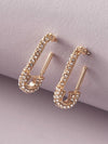 1pair Rhinestone Engraved Paperclip Design Earrings