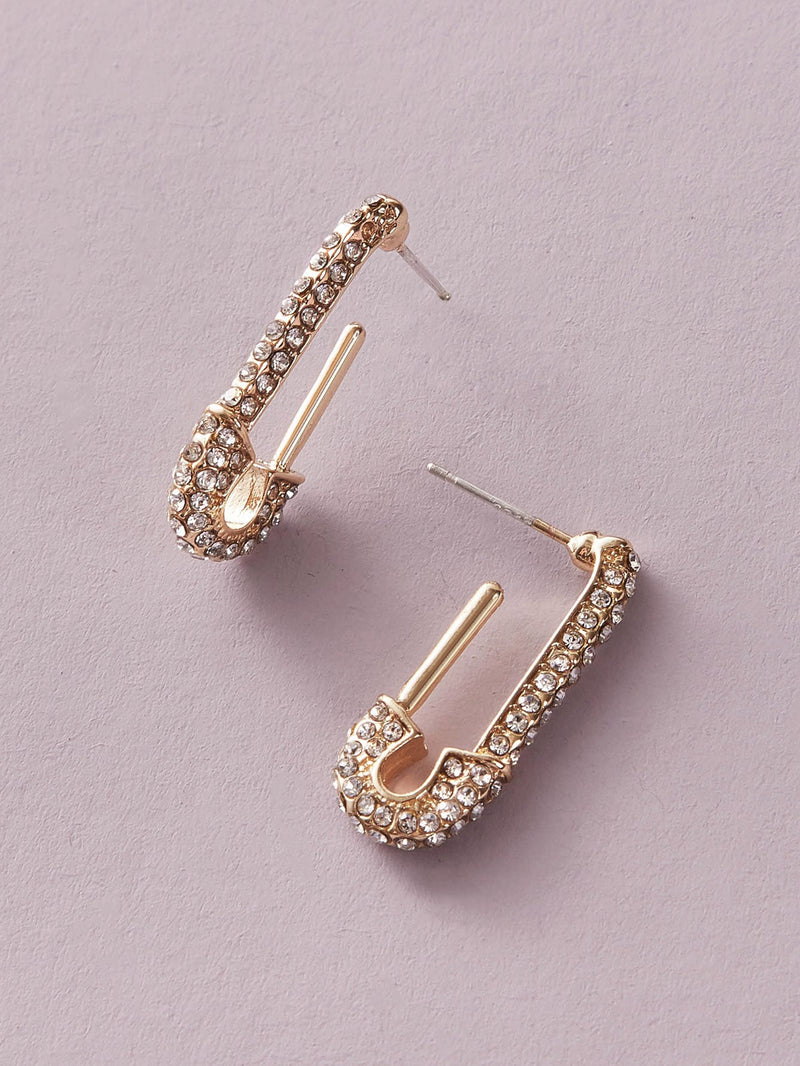 1pair Rhinestone Engraved Paperclip Design Earrings