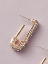 1pair Rhinestone Engraved Paperclip Design Earrings