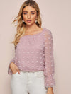 Swiss Dot Frill Contrast Mesh Blouse