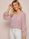 Swiss Dot Frill Contrast Mesh Blouse