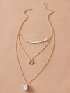 1pc Stone & Moon Charm Layered Necklace