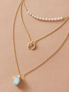 1pc Stone & Moon Charm Layered Necklace