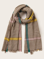 Houndstooth Pattern Raw Hem Scarf