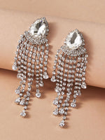 1pair Rhinestone Engraved Tassel Drop Earrings