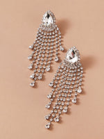 1pair Rhinestone Engraved Tassel Drop Earrings