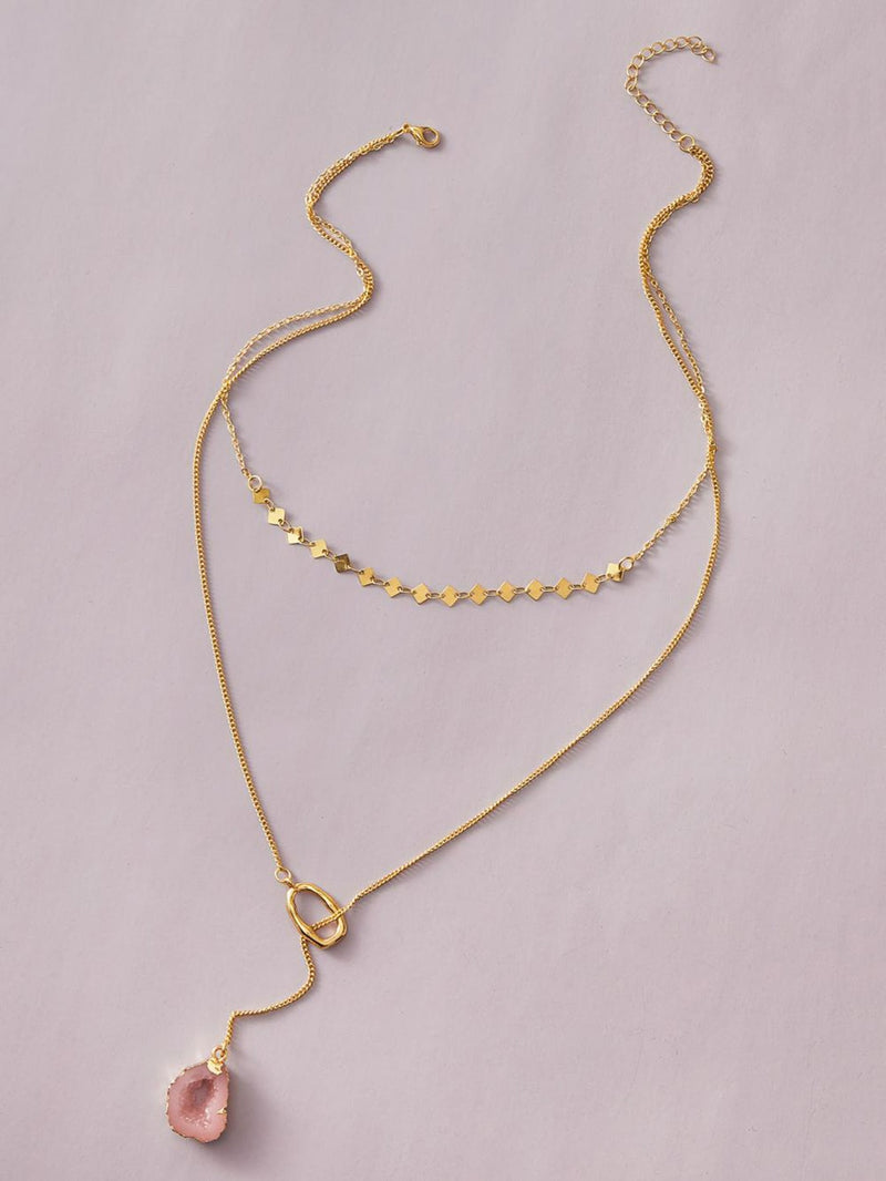 1pc Stone Charm Layered Lariat Necklace