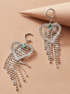 1pair Rhinestone Engraved Heart & Tassel Drop Earrings