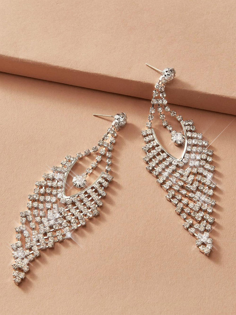 1pair Rhinestone Engraved Tassel Drop Earrings