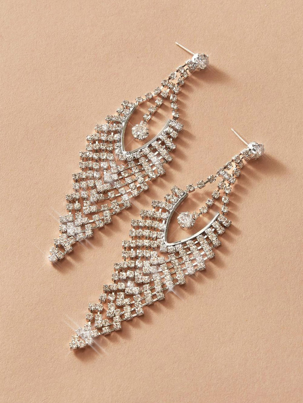 1pair Rhinestone Engraved Tassel Drop Earrings