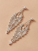 1pair Rhinestone Engraved Tassel Drop Earrings