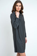 Casual H-Line Stand Collar Long Sleeve Midi Dress