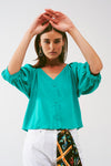 Cropped Button Through Shirt in Green