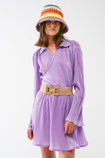 Pleated Satin Wrap Top in Lilac