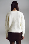 Cream Cardigan With Knitted Flowers and Embellished Details