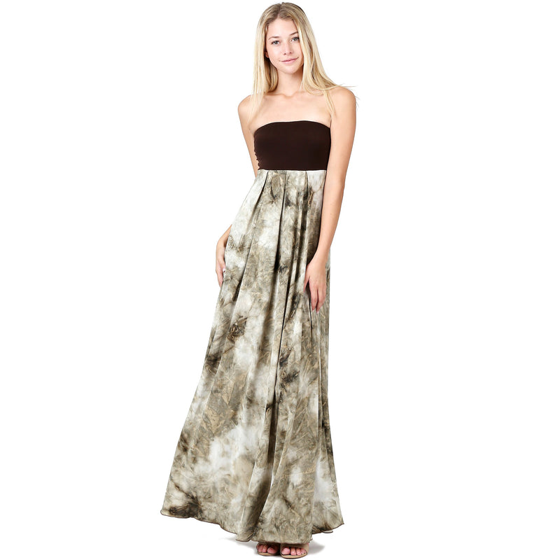 Evanese Women's Elegant Cocktail Strapless Tube Tie Dye Print Maxi Long Dress