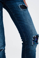 Jeans With Sequins and Rips