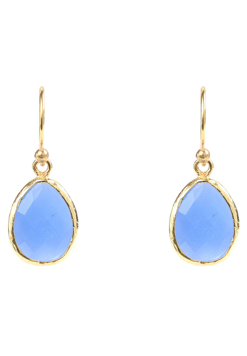 Petite Drop Earring Dark Blue Chalcedony Gold