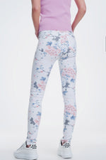 White Skinny Pants With Floral Print