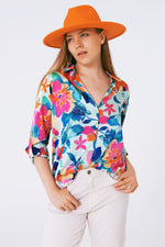 Soft Satin Blouse With Flower Print