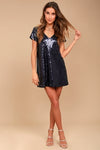 Light Up the Night Navy Blue Sequin Shift Dress