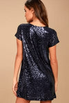 Light Up the Night Navy Blue Sequin Shift Dress