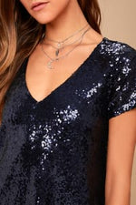 Light Up the Night Navy Blue Sequin Shift Dress