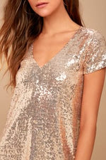 Light Up the Night Champagne Sequin Shift Dress