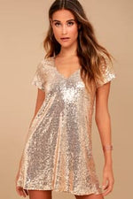 Light Up the Night Champagne Sequin Shift Dress