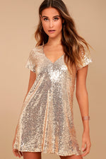 Light Up the Night Champagne Sequin Shift Dress