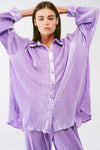 Relaxed Pleated Satin Shirt in Lilac