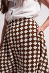 Brown Checkerboard Midi Skirt