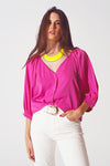 Satin Button Through Shirt in Fuchsia