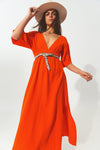 Textured V-Neck Maxi Dress in Orange