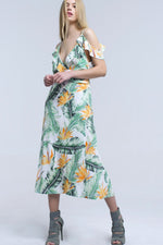 White Midi Dress in Tropical Leaves