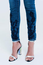 Skinny Blue Jeans With Strass