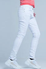 White Wrinkled Skinny Jeans