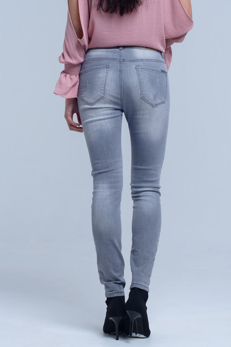 Gray Jeans With Rips Detail